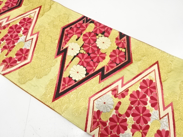 JAPANESE KIMONO / ANTIQUE FUKURO OBI / SILK / WOVEN KIKU